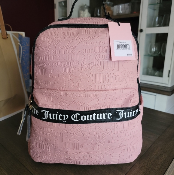 Juicy Couture Handbags - Juicy Couture Gothic Status Pink Full Size Backpack Bag Word Search
